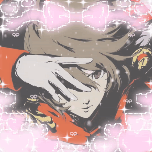 A Drawing Of A Girl Covering Her Face With Her Hand And A Pink Background GIF