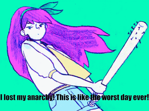 A Drawing Of A Girl Holding A Baseball Bat With The Words " I Lost My Anarchy " Below Her GIF