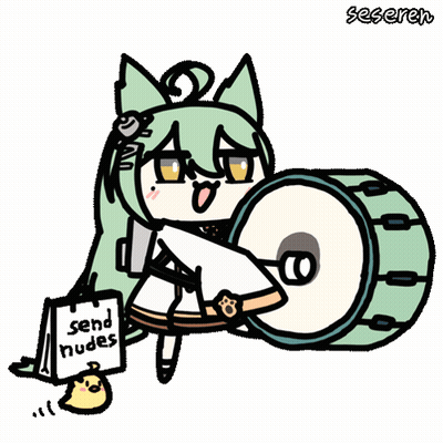 A Drawing Of A Girl Holding A Drum And A Note That Says Send Nudes GIF
