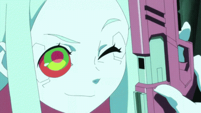 A Drawing Of A Girl Holding A Pink Gun With The Number Iii On It GIF