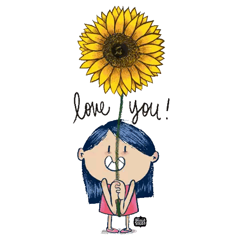 A Drawing Of A Girl Holding A Sunflower With The Words Love You Written Below Her Sticker