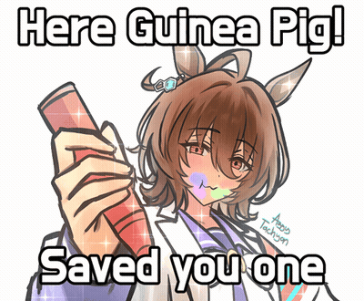 A Drawing Of A Girl Holding A Tube With The Words Here Guinea Pig Saved You One GIF