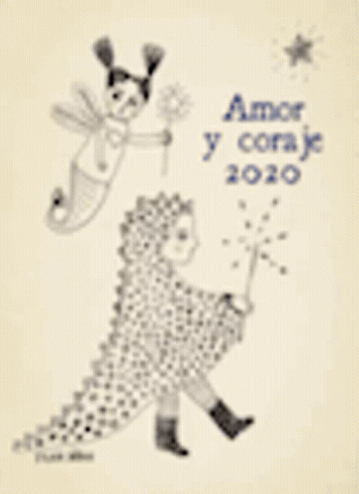 A Drawing Of A Girl Holding A Wand Next To A Dragon With The Words Amor Y Courage 2020 GIF