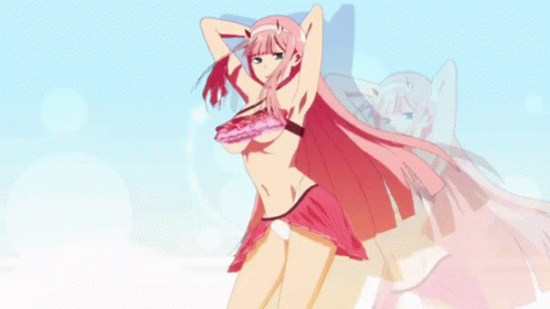 A Drawing Of A Girl In A Bikini With Pink Hair GIF