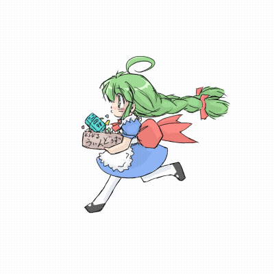 A Drawing Of A Girl In A Blue Dress Holding A Sign That Says ' A ' On It GIF
