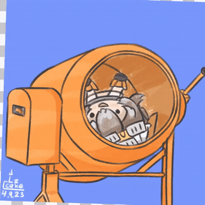 A Drawing Of A Girl In A Cement Mixer With The Date 4.9.23 GIF