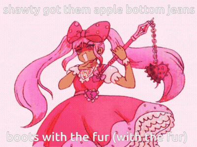 A Drawing Of A Girl In A Pink Dress With The Caption Shawty Got Them Apple Bottom Jeans Boots With The Fur GIF