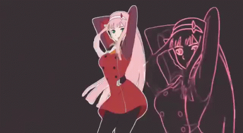 A Drawing Of A Girl In A Red Dress Dancing On A Dark Background . GIF