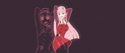A Drawing Of A Girl In A Red Dress With Horns On Her Head . GIF