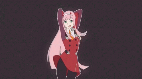 A Drawing Of A Girl In A Red Dress With Pink Hair GIF