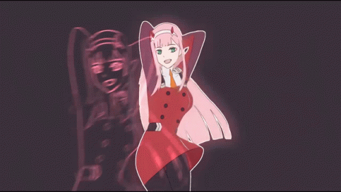 A Drawing Of A Girl In A Red Dress With Pink Hair GIF