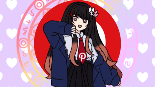 A Drawing Of A Girl In A Suit And Tie With A Pinterest Logo On Her Shirt GIF