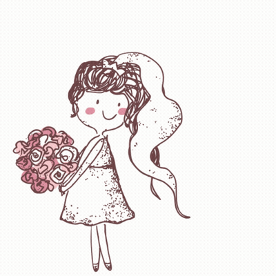 A Drawing Of A Girl In A White Dress Holding A Bouquet Of Flowers GIF