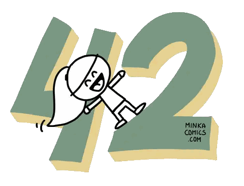 A Drawing Of A Girl Laying On Top Of The Number 42 By Minka Comics Sticker