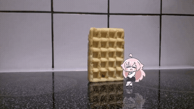 A Drawing Of A Girl Sitting On A Counter Next To A Waffle GIF