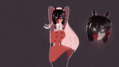 A Drawing Of A Girl Wearing Headphones And A Mask With X 'S On Her Eyes GIF