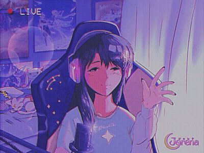 A Drawing Of A Girl Wearing Headphones And A Shirt That Says Omelia GIF