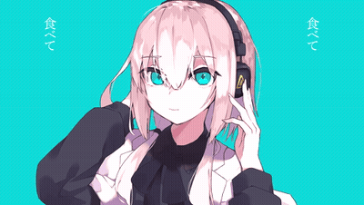 A Drawing Of A Girl Wearing Headphones With Chinese Writing On The Bottom GIF