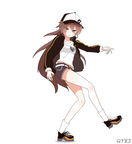 A Drawing Of A Girl Wearing Shorts And A Hat With The Letters Qys3 On It Sticker