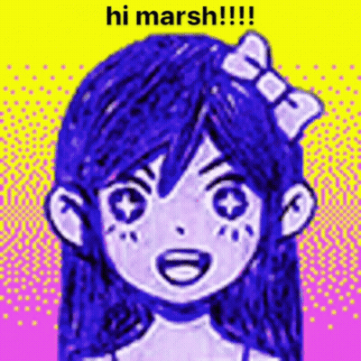 A Drawing Of A Girl With A Bow In Her Hair And The Words `` Hi Marsh ! '' GIF