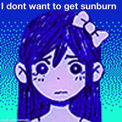 A Drawing Of A Girl With A Bow On Her Head And The Words I Dont Want To Get Sunburn GIF