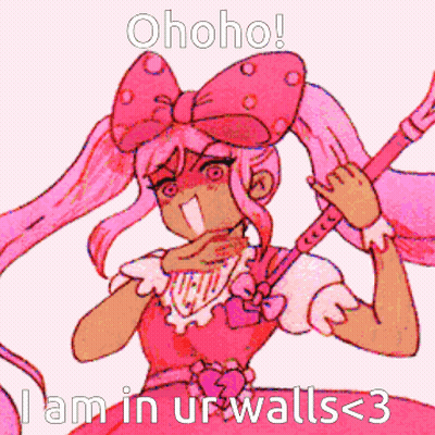 A Drawing Of A Girl With A Bow On Her Head And The Words Ohoho I Am In Urwalls < 3 GIF