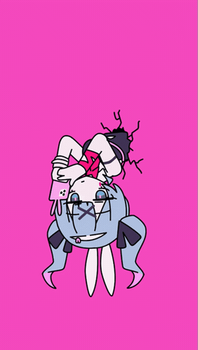 A Drawing Of A Girl With A Bunny Ear And A Pink Background GIF