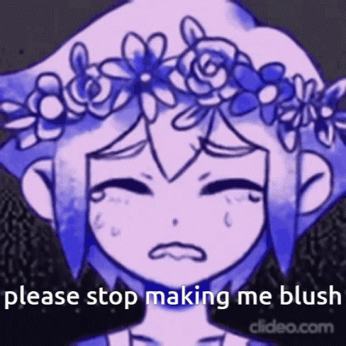 A Drawing Of A Girl With A Flower Crown On Her Head And The Words " Please Stop Making Me Blush " GIF