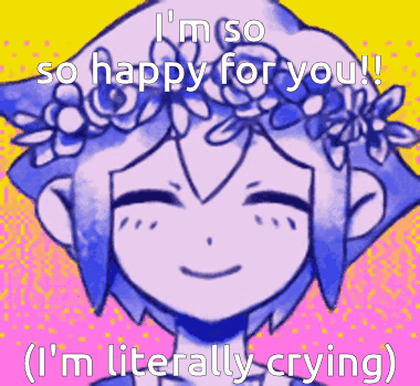 A Drawing Of A Girl With A Flower Crown On Her Head Says I 'M So Happy For You ! GIF