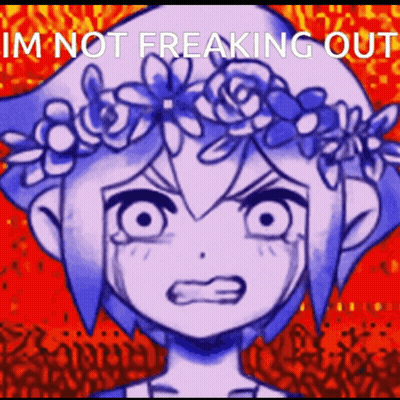 A Drawing Of A Girl With A Flower Crown On Her Head With The Words Im Not Freaking Out GIF