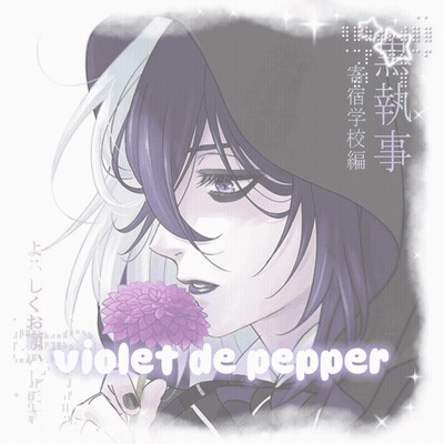 A Drawing Of A Girl With A Purple Flower And The Words Violet De Pepper On The Bottom GIF