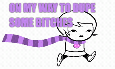 A Drawing Of A Girl With A Purple Scarf And The Words " On My Way To Dupe Some Bitches " GIF