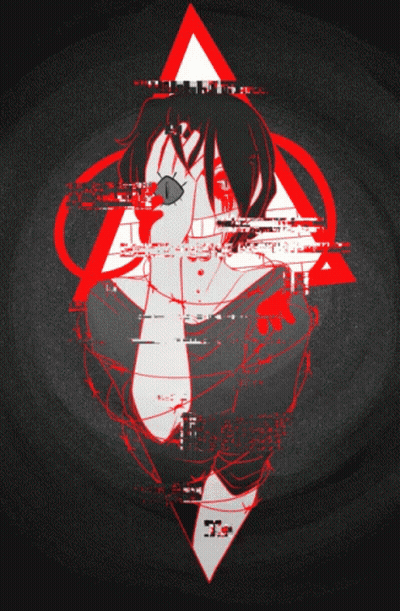 A Drawing Of A Girl With A Red Triangle Around Her Head GIF