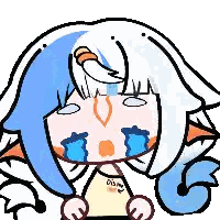 A Drawing Of A Girl With Blue And White Hair And Tears Coming Out Of Her Eyes Sticker