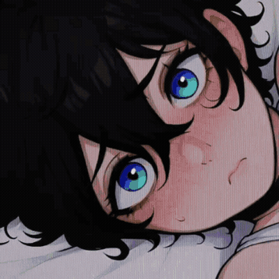 A Drawing Of A Girl With Blue Eyes And Black Hair GIF