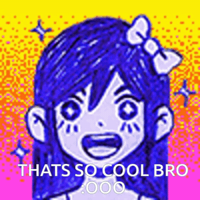 A Drawing Of A Girl With Blue Hair And A Bow In Her Hair With The Words `` Thats So Cool Bro '' . GIF