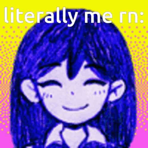 A Drawing Of A Girl With Blue Hair And The Words Literally Me Rn On The Bottom GIF