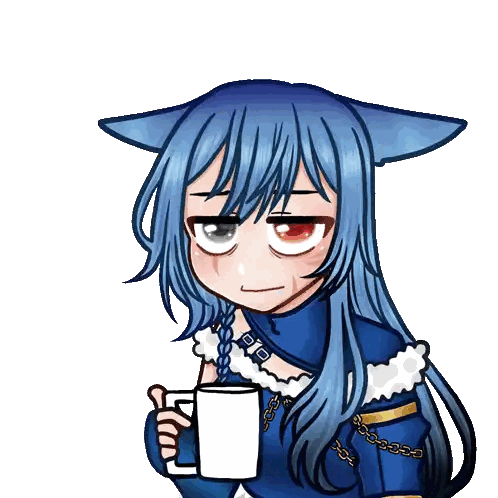 A Drawing Of A Girl With Blue Hair Holding A White Mug Sticker
