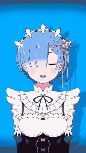 A Drawing Of A Girl With Blue Hair Wearing A Maid Outfit GIF