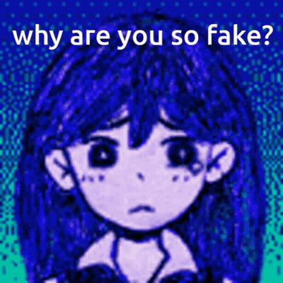 A Drawing Of A Girl With Blue Hair With The Words Why Are You So Fake GIF