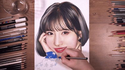 A Drawing Of A Girl With Colored Pencils And Markers GIF