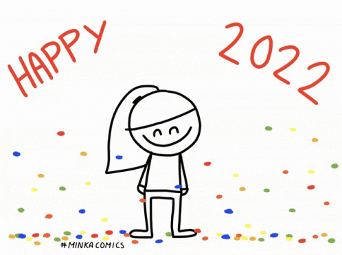 A Drawing Of A Girl With Confetti In Her Hair And The Words Happy 2022 GIF