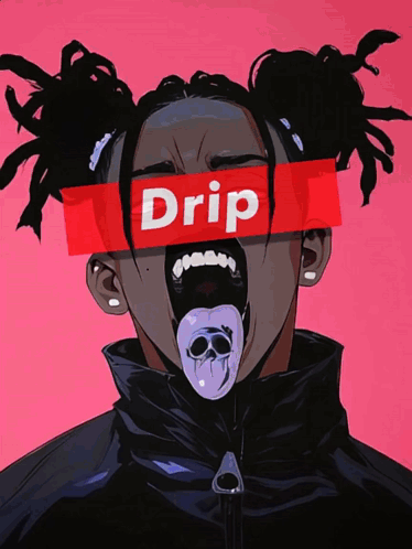 A Drawing Of A Girl With Dreadlocks And The Word Drip Above Her Face GIF