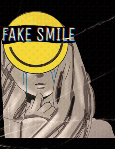 A Drawing Of A Girl With Fake Smile On Her Face GIF