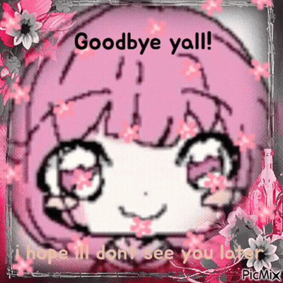 A Drawing Of A Girl With Flowers And The Words Goodbye Y'all GIF
