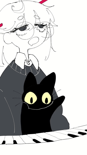A Drawing Of A Girl With Glasses And A Black Cat GIF