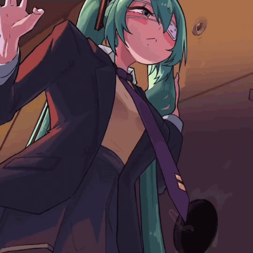 A Drawing Of A Girl With Green Hair And A Bandage On Her Face GIF