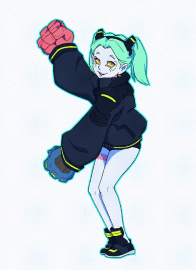 A Drawing Of A Girl With Green Hair And A Black Jacket GIF