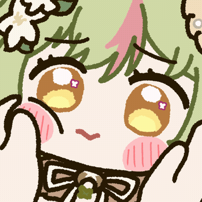A Drawing Of A Girl With Green Hair And A Bow GIF