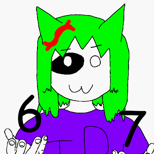 A Drawing Of A Girl With Green Hair And A Number 6 On Her Shirt GIF